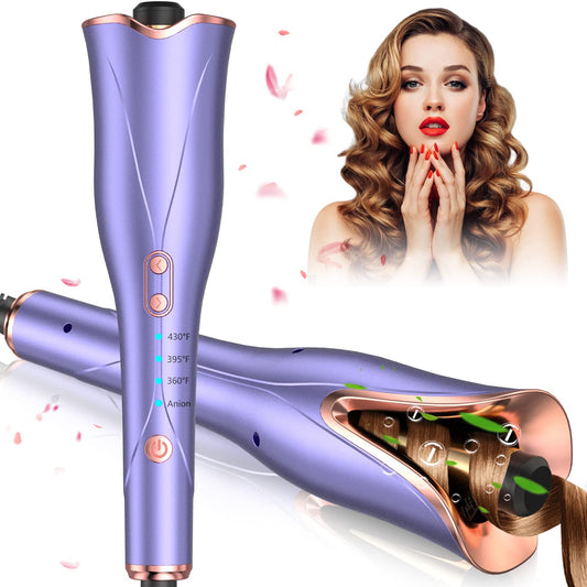 Automatic Curling Iron, Hair Curler Wand with 4 Temp Up to 430℉& Timer & Dual Voltage, 1" Larger Barrel Rotating Curling Iron Fast Heating, Anti-Scald, Auto Shut-Off Spin Iron for Lasting Styling