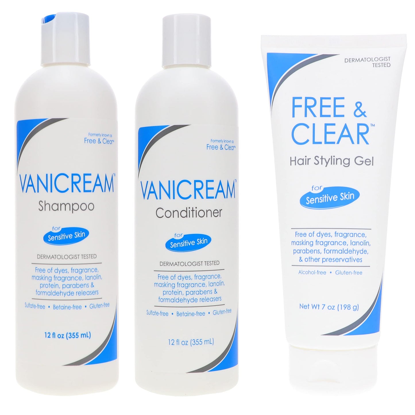 Free & Clear Shampoo 12 oz – Conditioner 12 oz – Styling Gel 7 oz – THREE ITEM VALUE SET – Dermatologist Recommended – Sulfate Free – Fragrance Free – Best Shampoo and Conditioner Set