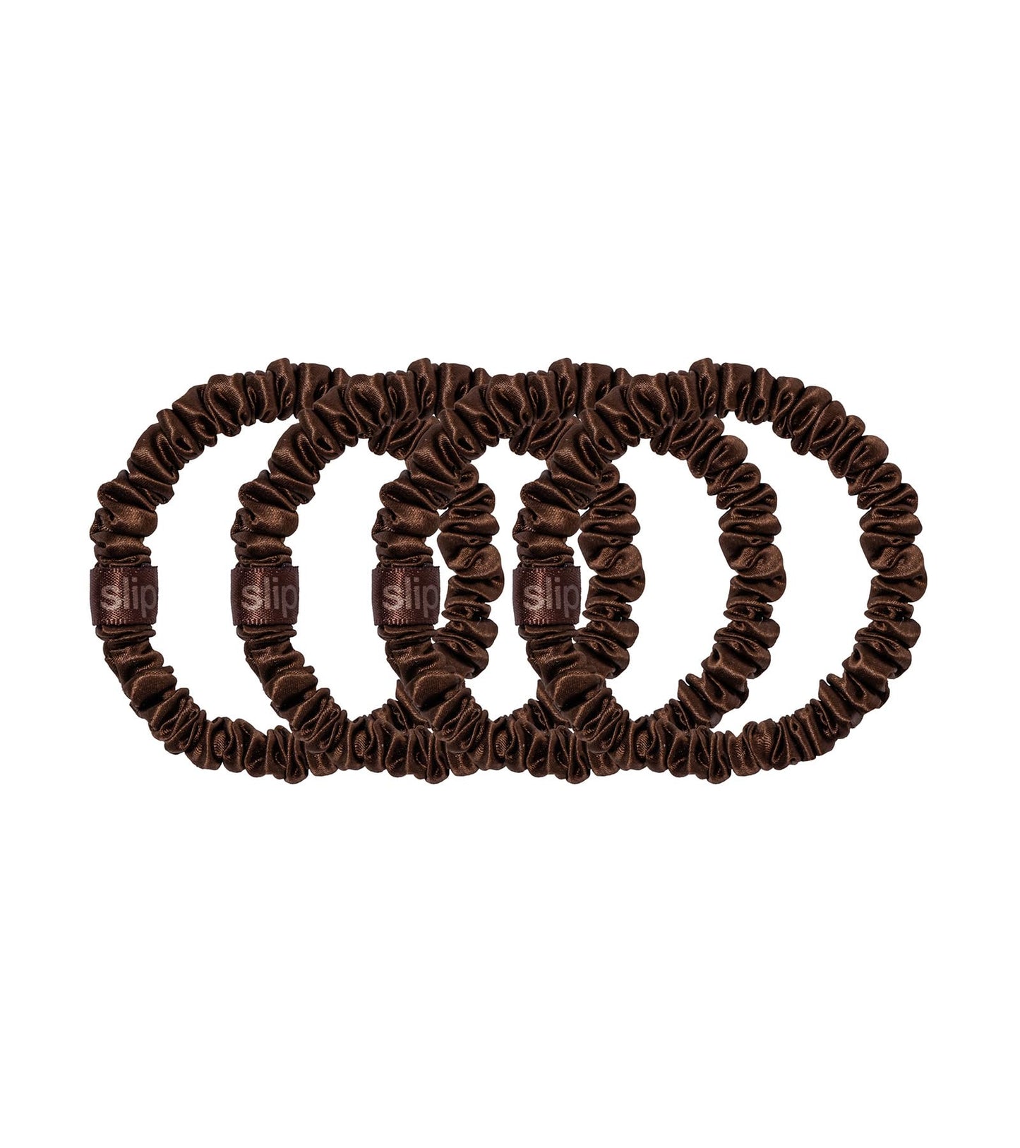Slip Silk Skinny Scrunchies - Dark Brown - 100% Pure 22 Momme Mulberry Silk Scrunchies for Women - Hair-Friendly + Luxurious Elastic Scrunchies Set (4 Scrunchies)