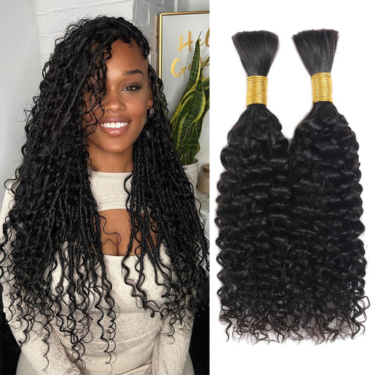 Human Braiding Hair Curly Bulk Human Hair for Braiding No Weft Human Hair Bundles for Braiding Wet and Wavy Human Hair Braiding Hair for Boho Box Braids 100g Per Pack CNZZJX