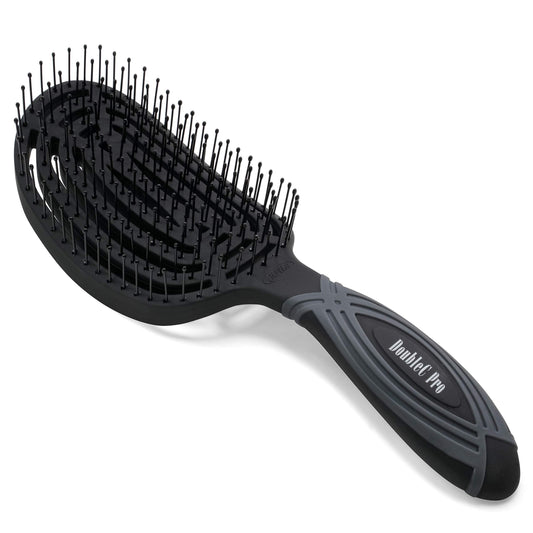 NuWay 4HAIR® DoubleC PRO® U.S. Patented Double Curved Detangling Brush is Hair Dryer Safe (Black)