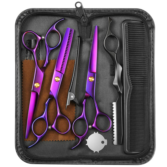 Wenshall Professional Hair Cutting Scissors, 6.89 inch Barber Scissors Multifunctional Salon Thinning Scissors Straight Shears Tools for Mother Father Friends' Christmas Gift, Purple