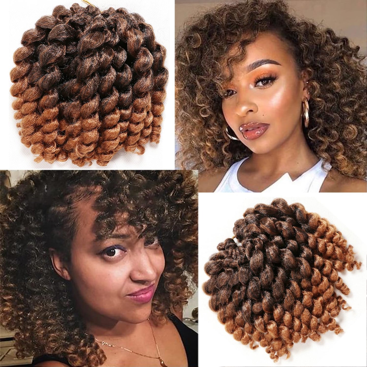 Jamaican Bounce Crochet Hair-4 Packs Deal 8 Inch 22Roots Jumpy Wand Curl Crochet Hair Curly Crochet Hair For Black Women (8 Inch 4 Packs, T1B-30#)