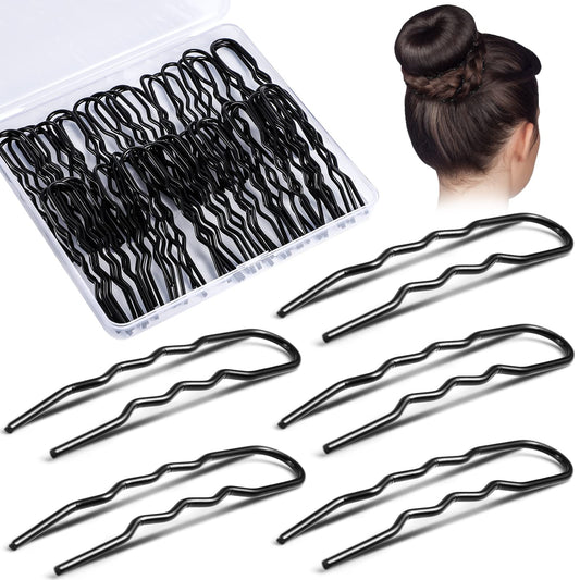 50Pcs 3 Inches U Shaped Hair Pins Ballet Bobby Pins Curved Bobby Pins Hair Pins for Women Girls Thick Thin Long Curly Hair with storage box