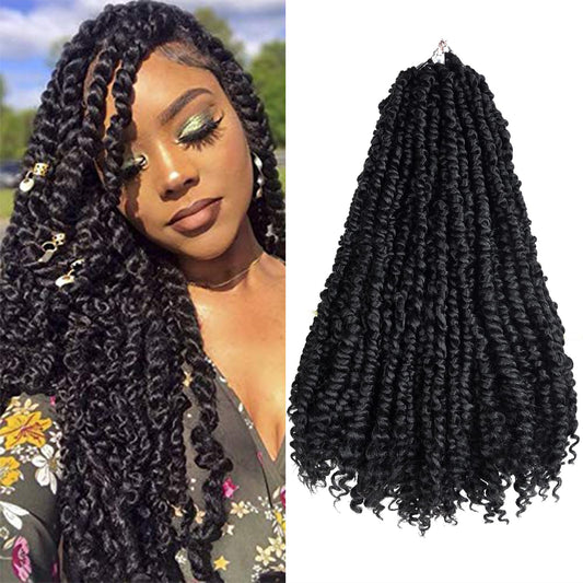 Silike Passion Twist Hair 18 Inch 6 Pack Pre-Twisted Crochet Passion Twisted Crochet Braids Hair Pre-Looped Synthetic Long Bohemian Twist Hair With Curls Crochet Braiding Hair Extensions.(18 inch, 1B)