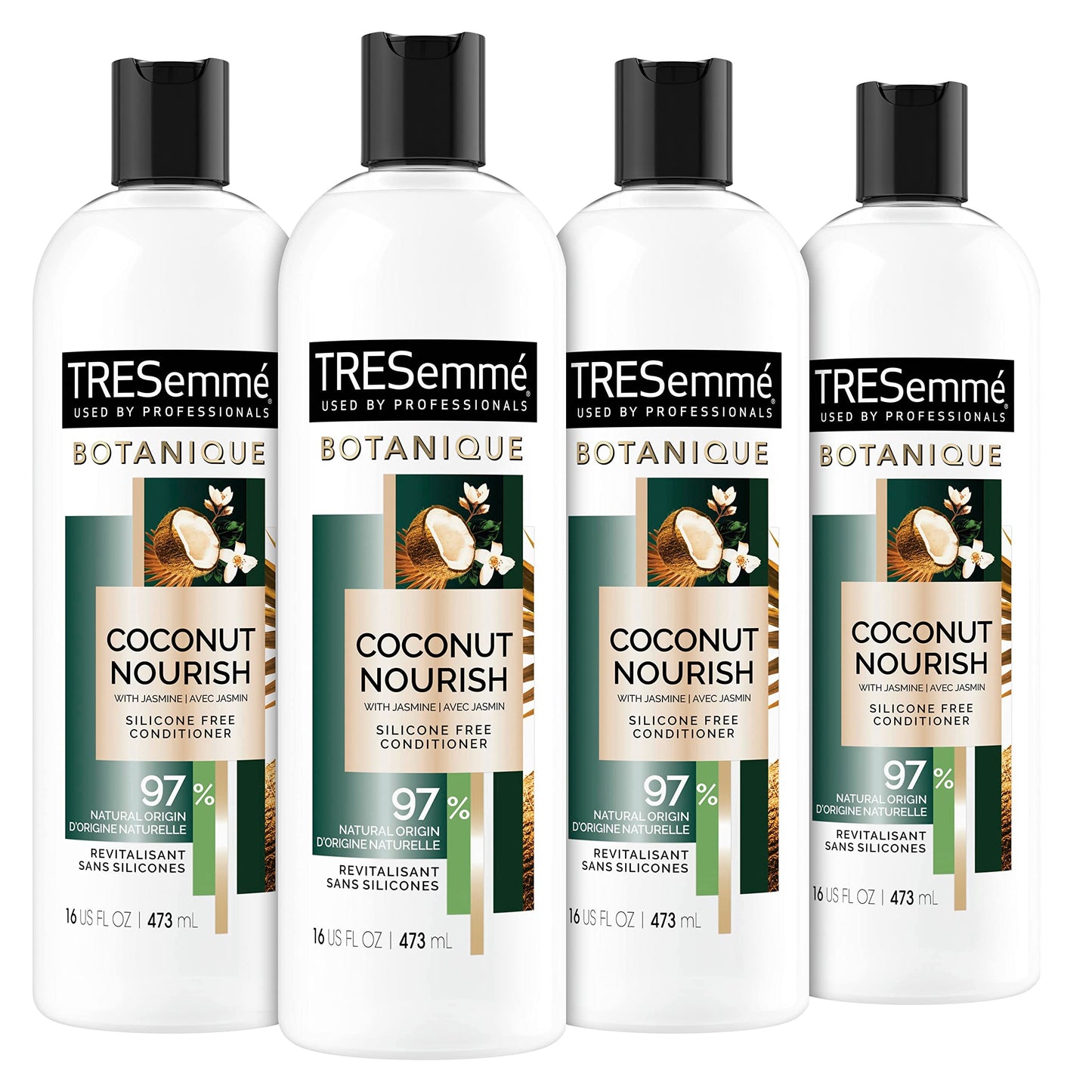 TRESemmé Conditioner Botanique Coconut Nourish 4 Count for Dry Hair And Damaged Hair 92% Natural Derived Ingredients with Professional Performance 16 oz