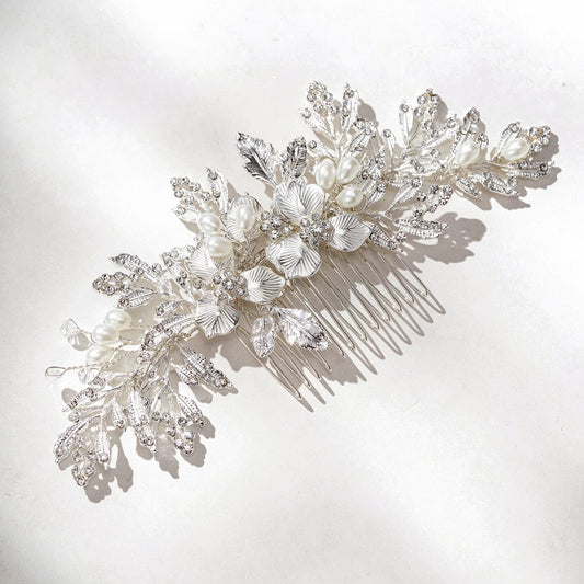 SWEETV Handmade Wedding Hair Comb Clip Rhinestone Bridal Hair Comb Piece, Hair Accessories for Brides Wedding, Silver