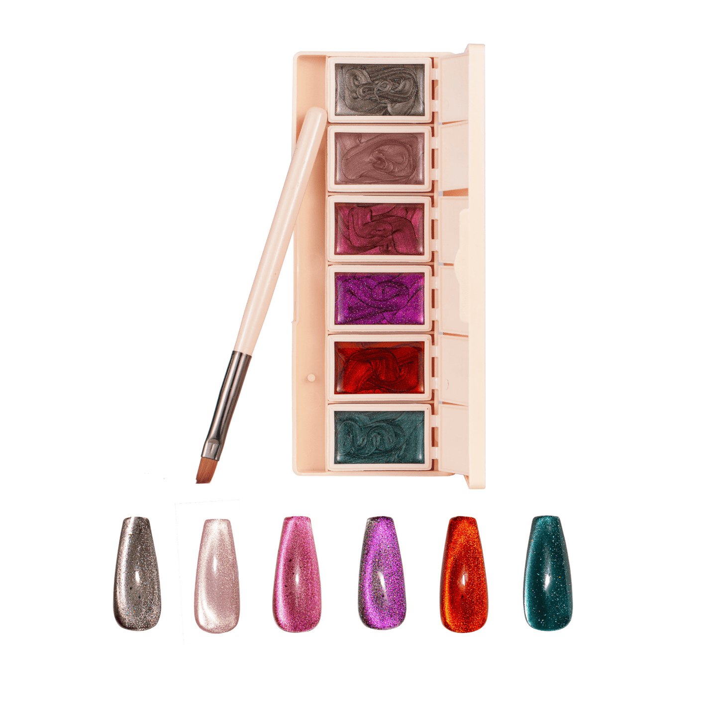 6-Pan Solid Gel Nail Polish Palette - Cat-Eye