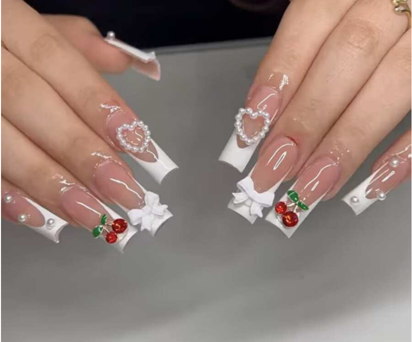 Long Square French Cherry Press On Nails