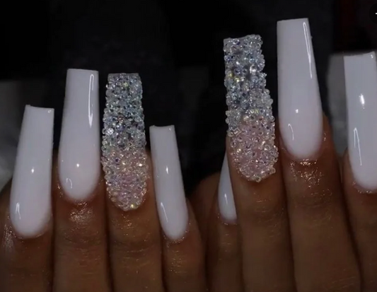 White & Clear Caviar Press on Nails