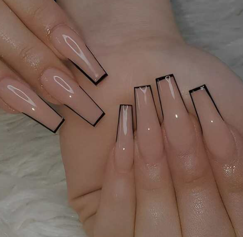 Nude With Black Outline Press On Nails