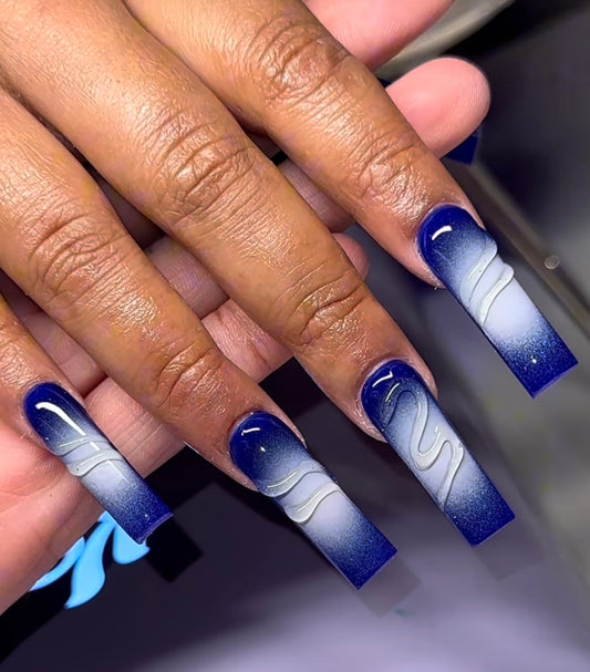 Blue & White Air Brush 3D  Press On Nails