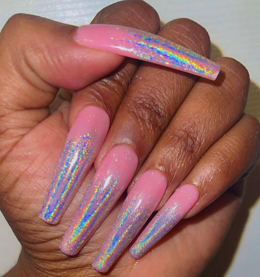 Nude Pink & Holographic Press On Nails