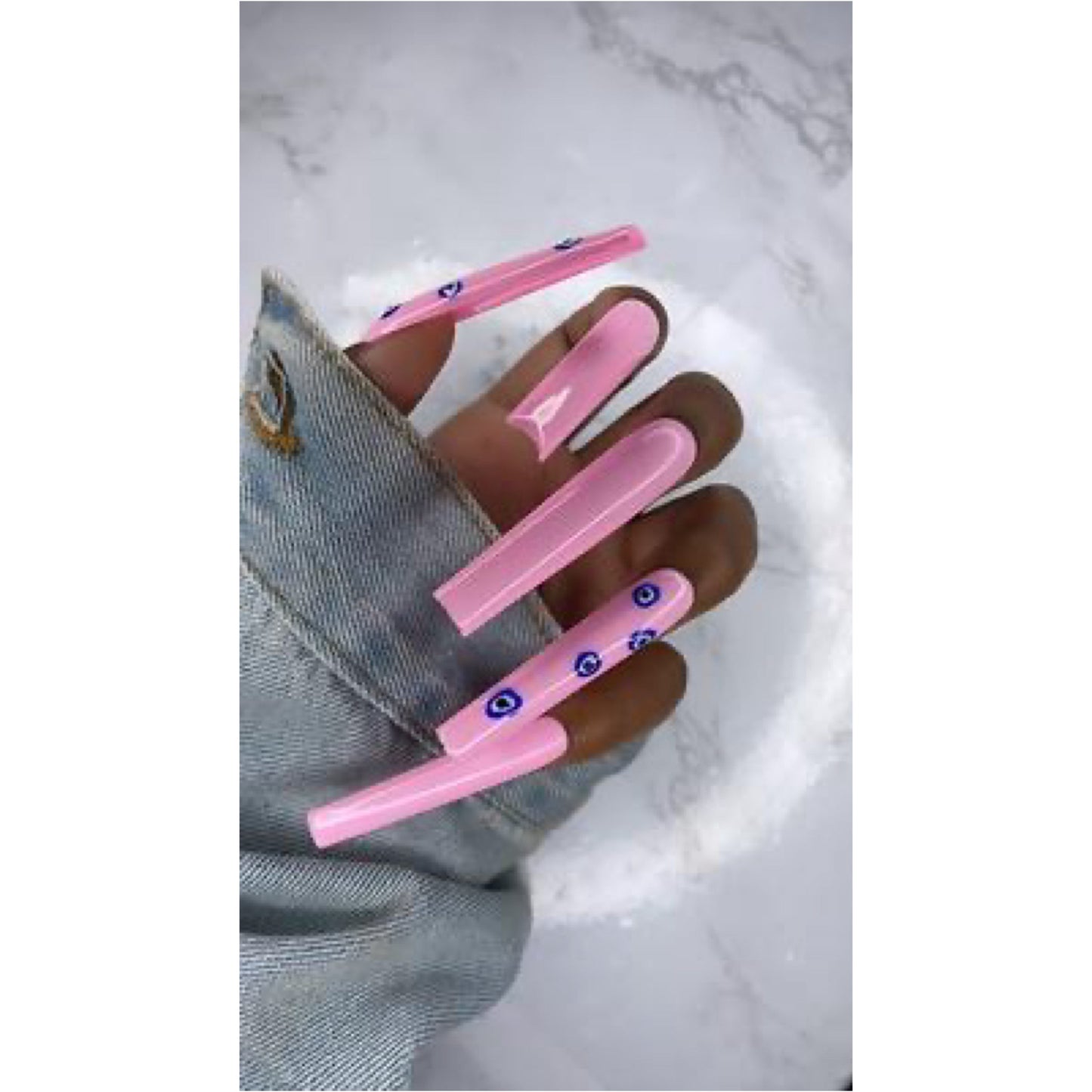 3XL Square Pink Evil Eye Press On Nails