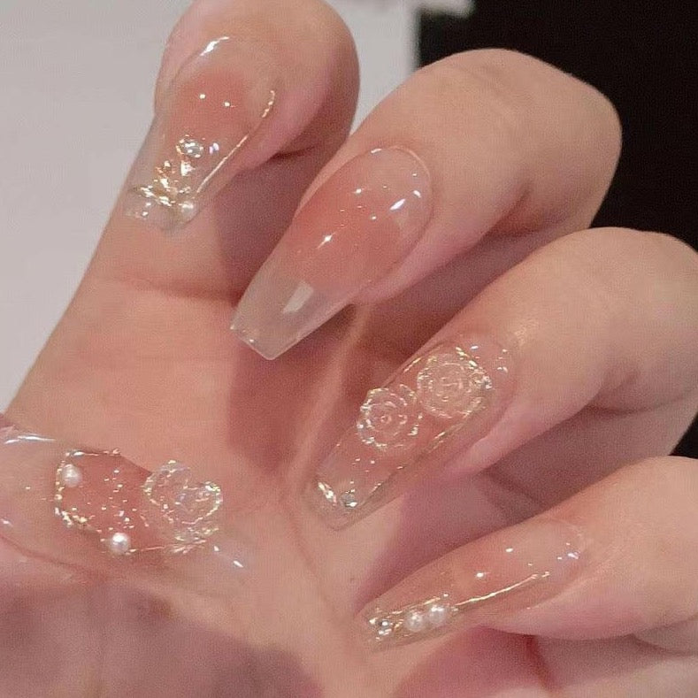 Iced Camellia Blush False Nails from SHOPQAQ