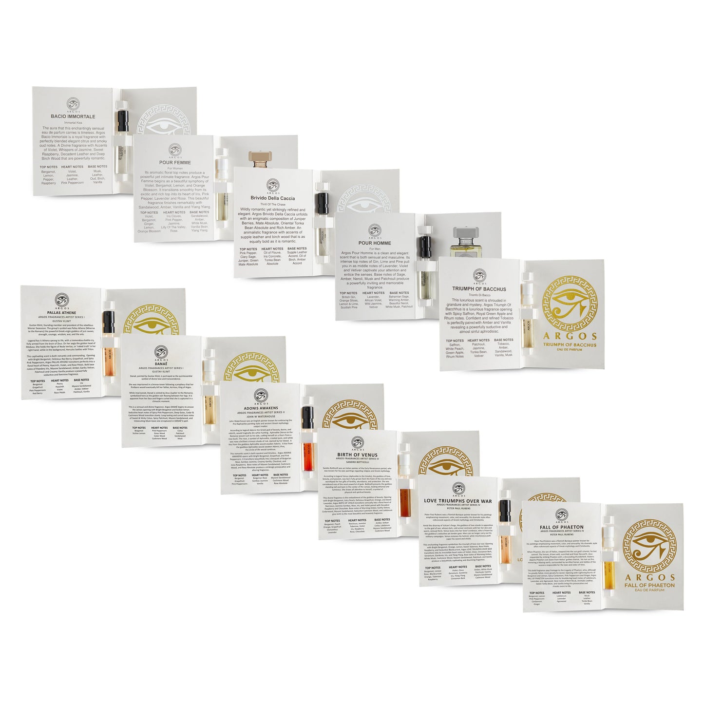 Argos SAMPLE PACK Of 11 Fragrances, Each Natural Spray Bottle Contains 2ml, .06 FL. OZ.