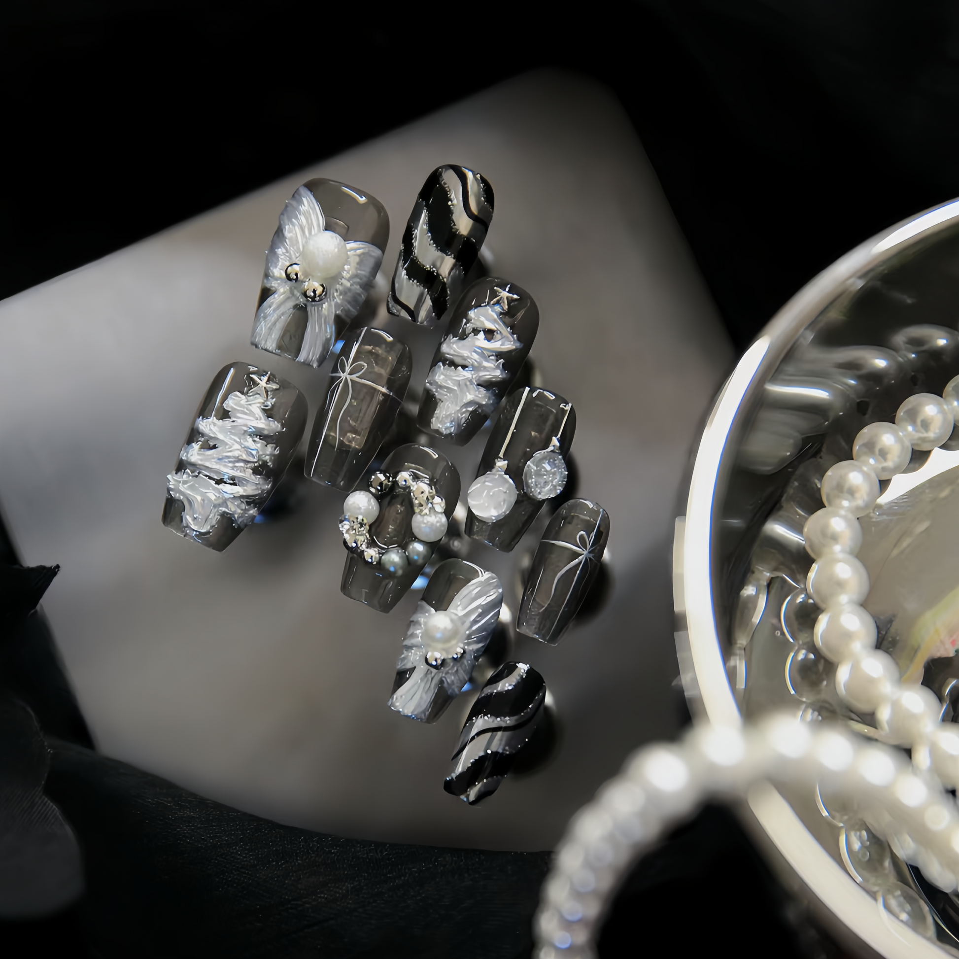 Black snowy night False Nails from SHOPQAQ