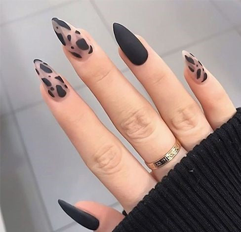 Matte Almond Clear & Black Press on Nails