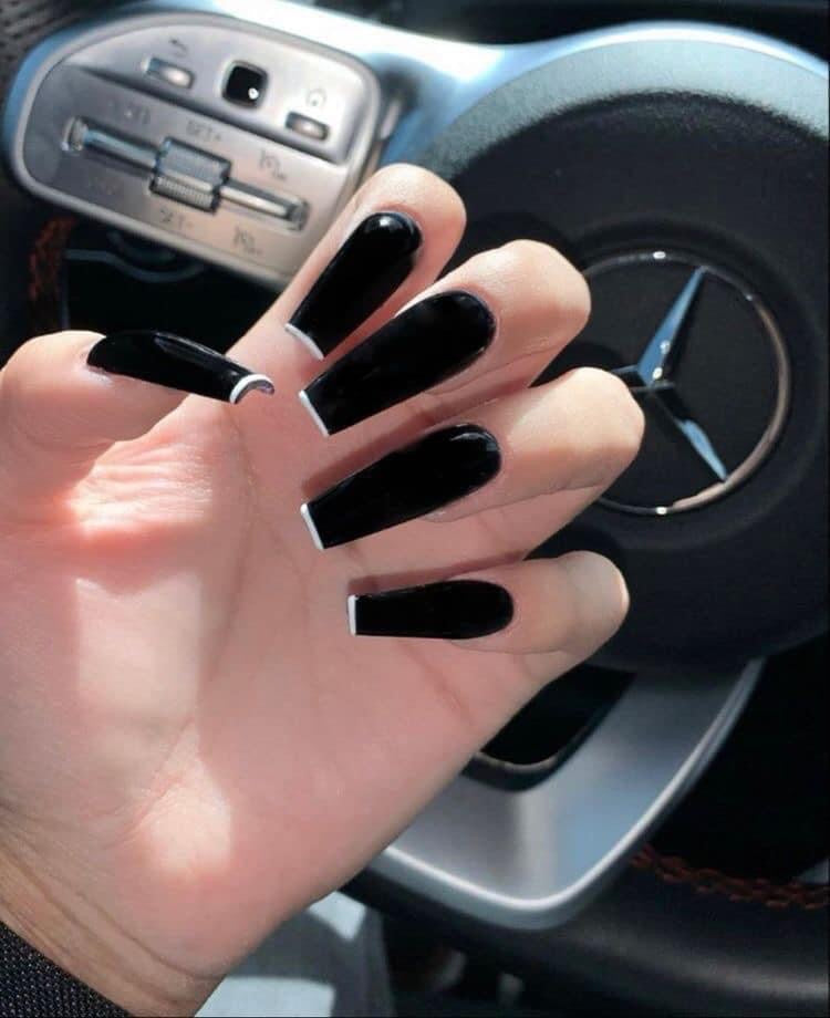 Black With White Tip Press On Nails