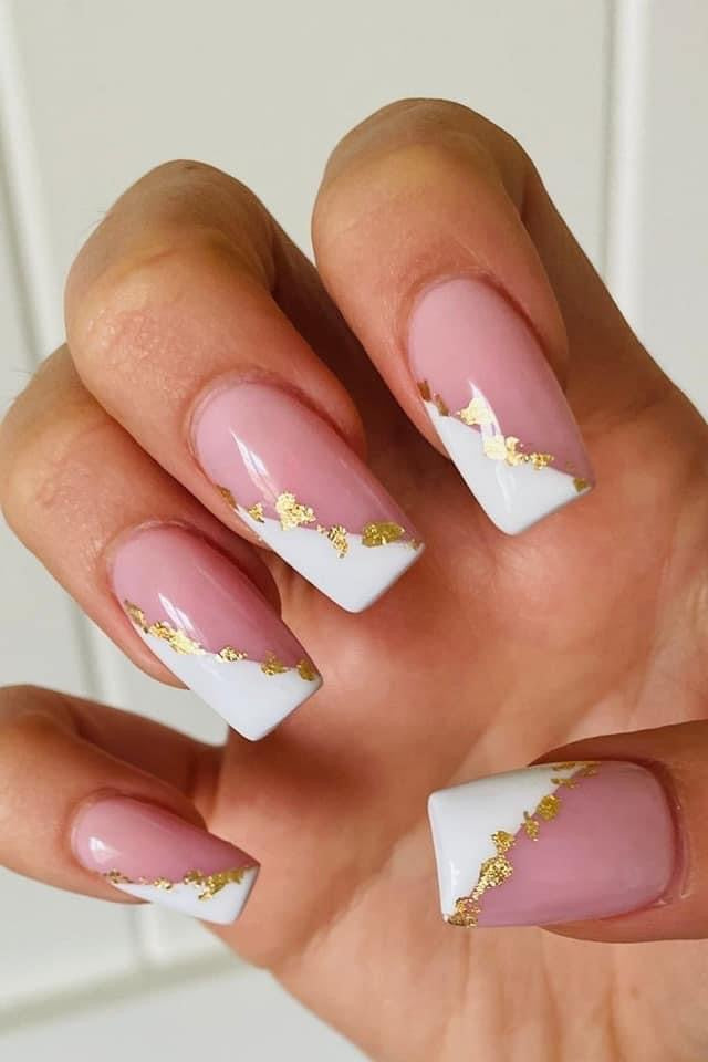 White, Pink Nude With Gold Flakes